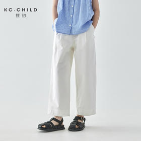棵初2025年夏季新款童装白色全棉休闲裤亲子装腰间打褶9分宽松裤