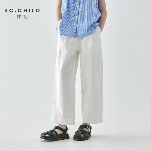 棵初2025年夏季新款童装白色全棉休闲裤亲子装腰间打褶9分宽松裤 商品图0