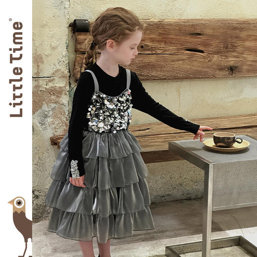 Little time女童连衣裙夏装2025新款女孩亮片礼服公主裙吊带裙 商品图1
