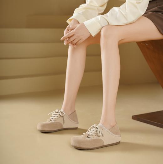 [新款上市]西村名物2025年春季新款舒适平底小圆头牛皮系带深口单鞋休闲鞋T25AM15611 商品图4