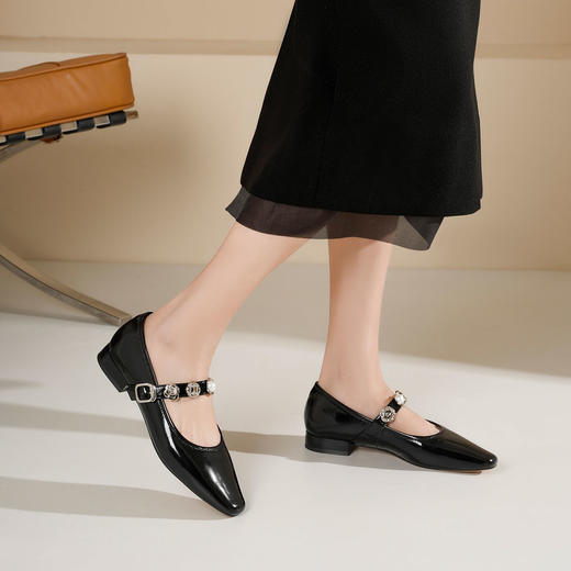 [新款上市]西村名物2025年春季新款舒适平底小尖头牛皮浅口单鞋玛丽珍鞋T25AE15231 商品图4