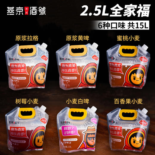 燕京原浆鲜啤-2.5L/袋 全家福（6种口味，共15L） 商品图0