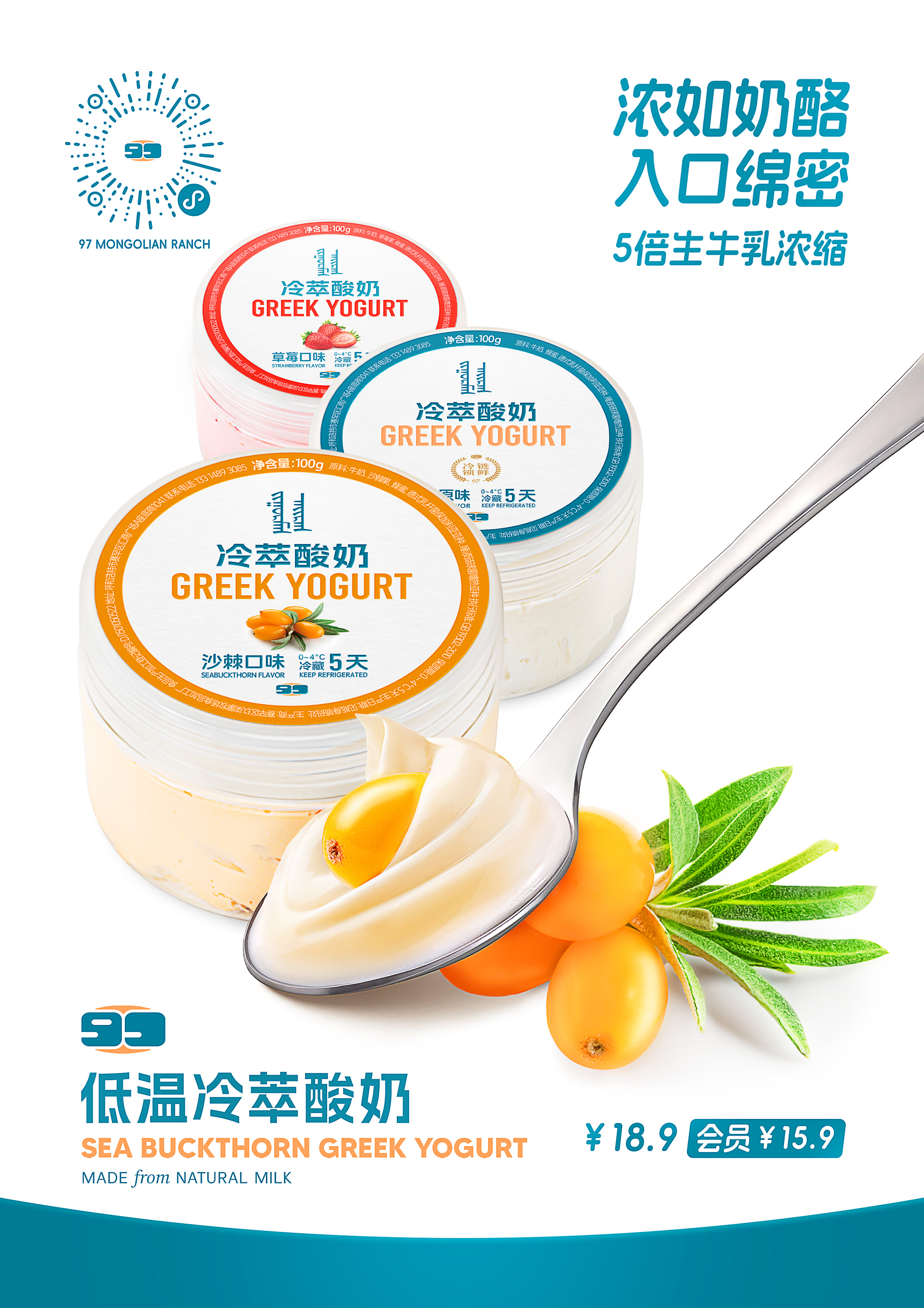 冷萃干噎酸奶100g｜浓如奶酪 入口绵密 3种口味 玖柒