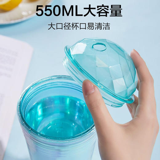 【多样屋专柜】多样屋大容量双层塑料咖啡杯奶茶水杯 炫彩吸管杯-550ml-湖蓝 商品图3