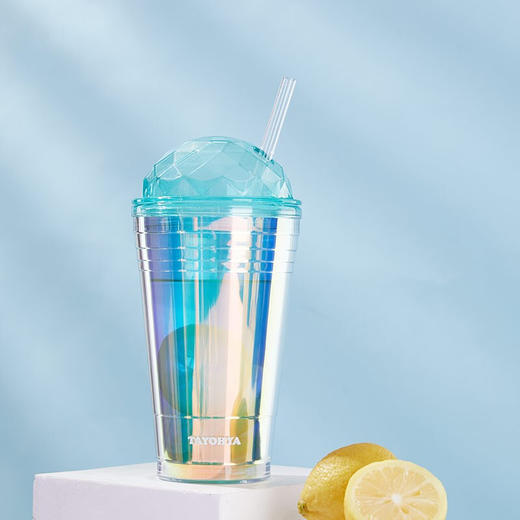 【多样屋专柜】多样屋大容量双层塑料咖啡杯奶茶水杯 炫彩吸管杯-550ml-湖蓝 商品图5