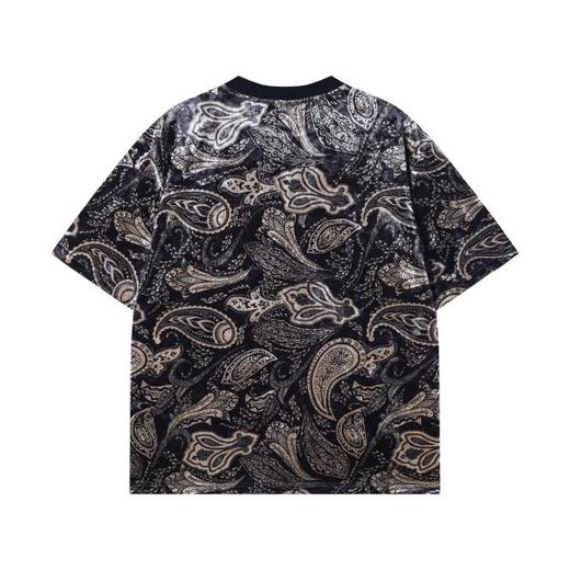 T2842夏季高级感新款潮牌撞色简约绒面圆领短袖T恤百搭潮流复古上衣 商品图5