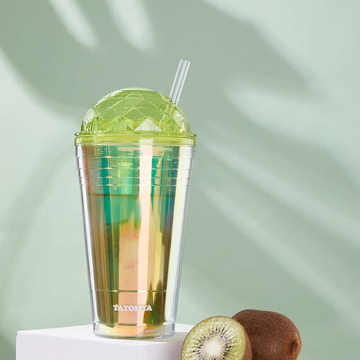 【多样屋专柜】多样屋大容量双层塑料咖啡杯奶茶水杯 炫彩吸管杯-550ml-湖蓝 商品图1