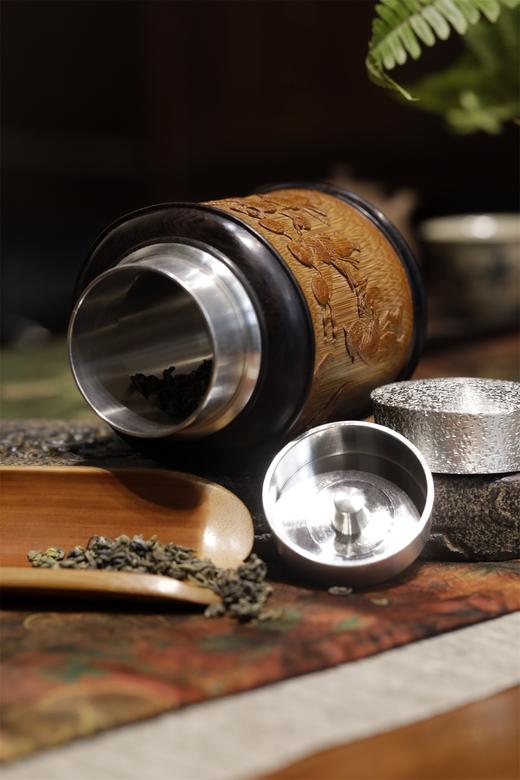 五子闹春°锡胆竹雕茶叶罐 商品图6