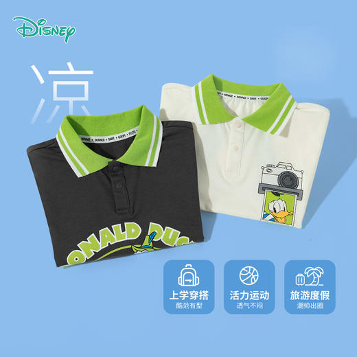 迪士尼【唐老鸭印花POLO衫】夏季新款男童透气短袖儿童运动休闲上衣T恤ZD2ES026 商品图4