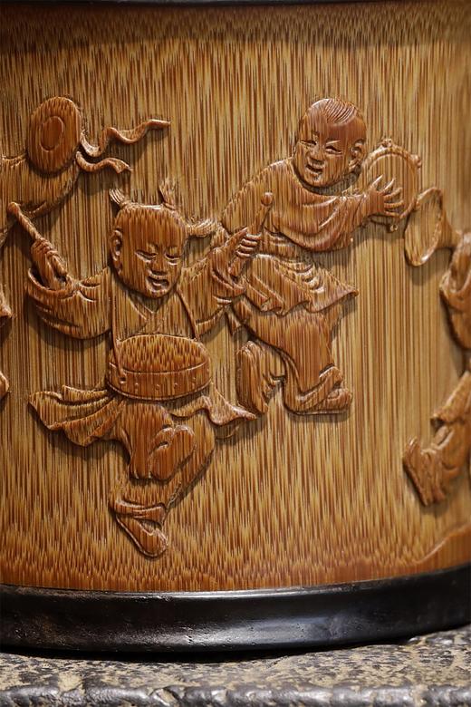 五子闹春°锡胆竹雕茶叶罐 商品图8