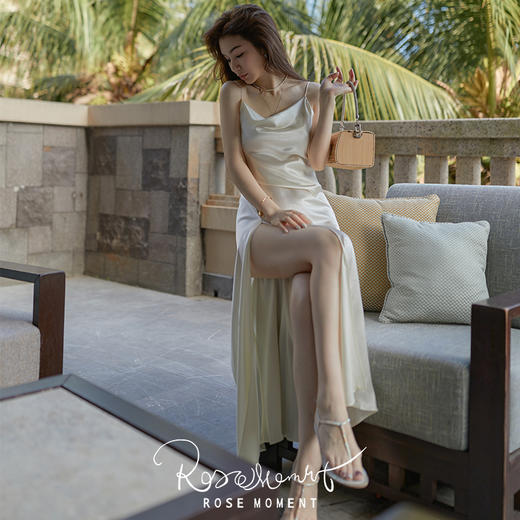 氛围感荡领真丝侧开叉长吊小黑裙 A230801 商品图6