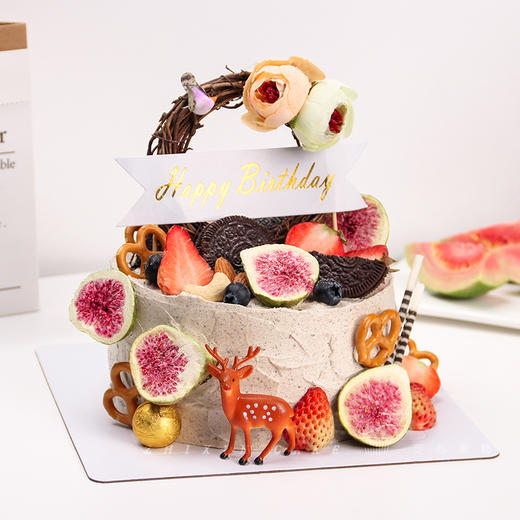 【小鹿莓语】奥利奥搭配草莓蓝莓兼具颜值与美味-水果夹心生日蛋糕 商品图0