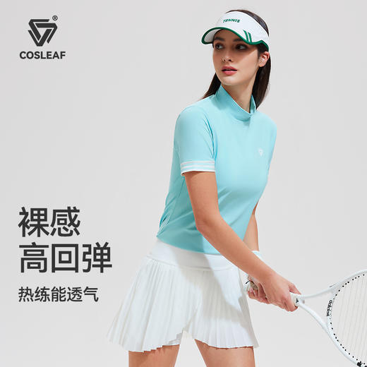 【上新】科里芙半高领显瘦高尔夫短袖凉感透气运动休闲跑步T恤女子 商品图0