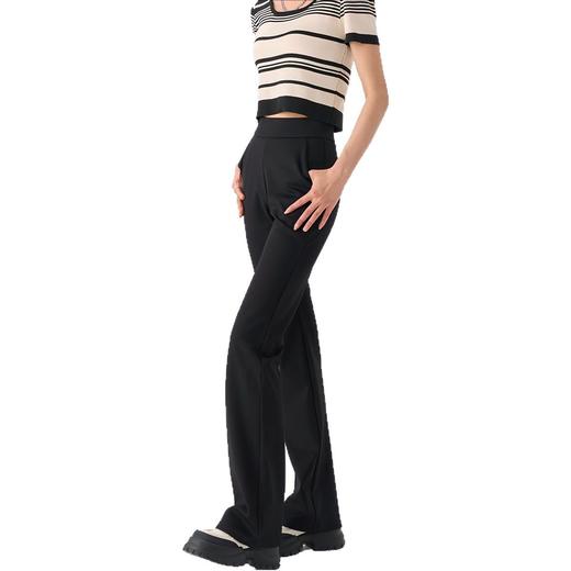 百媚生 【高腰小黑裤】锦棉黑色阔腿烟管休闲弹力微喇休闲女裤C325 商品图4