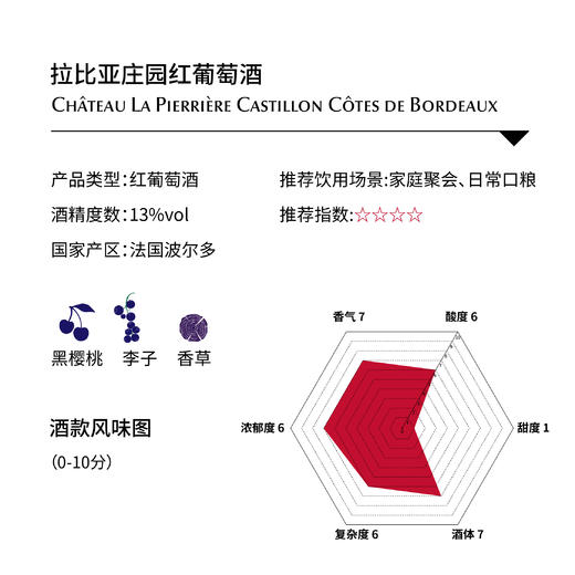 拉比亚庄园红葡萄酒Château La Pierrière Castillon Côtes de Bordeaux AOC 商品图1