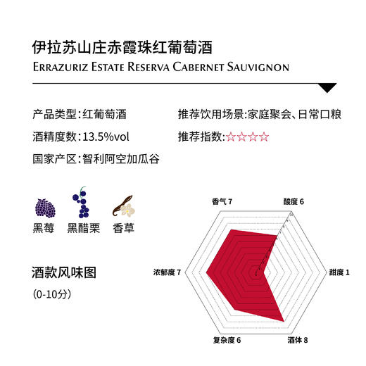 伊拉苏山庄赤霞珠红葡萄酒 Errazuriz Estate Reserva Cabernet Sauvignon 商品图1