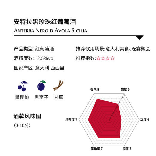 安特拉黑珍珠红葡萄酒 Anterra Nero d'Avola Sicilia (SC) 商品图1