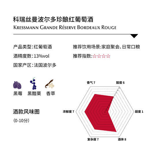科瑞丝曼波尔多珍酿红葡萄酒 Kressmann Grande Réserve Bordeaux Rouge 商品图1