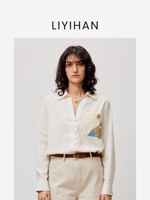 LIYIHAN稿线 | 25春新款白条纹印花衬衫女宽松收腰上衣衬衫高级感 商品图3