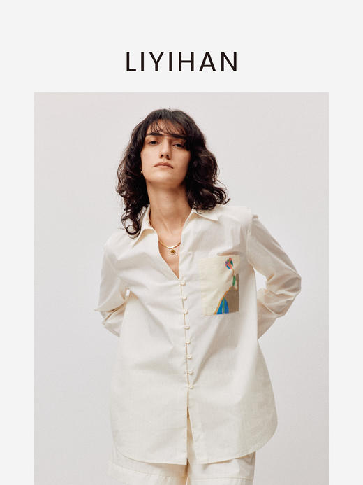 LIYIHAN稿线 | 25春新款白条纹印花衬衫女宽松收腰上衣衬衫高级感 商品图1