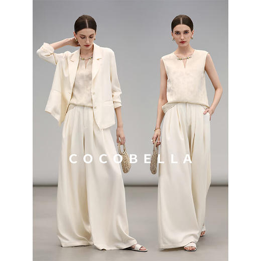 COCOBELLA[首发惠]棉麻风捏褶阔腿裤透气感遮阳休闲裤PA3038B 商品图2