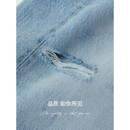 【秒杀】COCOBELLA时尚破洞宽松牛仔裤女春夏水洗磨白休闲直筒阔腿裤DN75 商品图3
