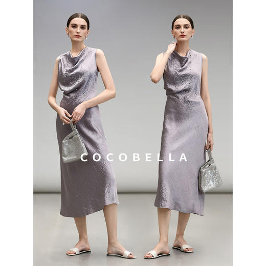 COCOBELLA[100%醋酸]重工斜裁肌理感夏荡领背心连衣裙FR3079 商品图2