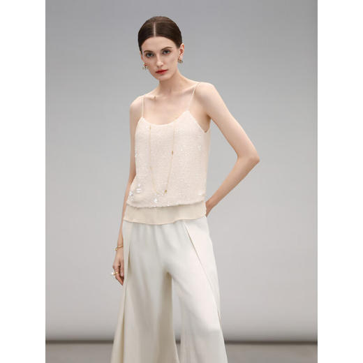 COCOBELLA亮片绣拼接双层雪纺吊带内搭可外穿气质背心VT0005 商品图2