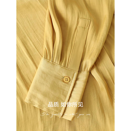 COCOBELLA栀子黄缎面通勤衬衫女春夏垂坠感衬衣遮阳衫SR7065 商品图4