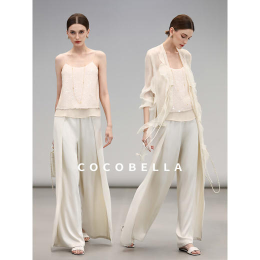 COCOBELLA亮片绣拼接双层雪纺吊带内搭可外穿气质背心VT0005 商品图1