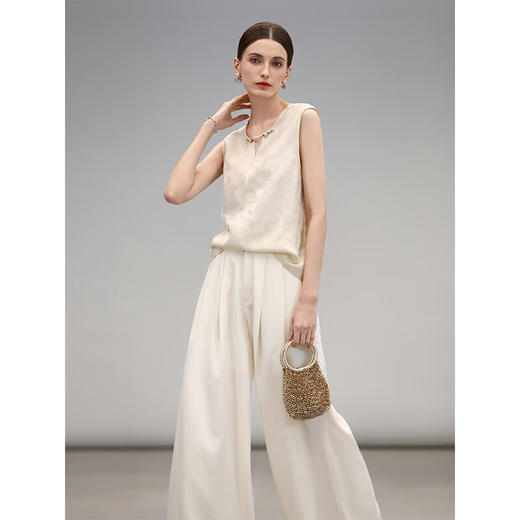 COCOBELLA[首发惠]棉麻风捏褶阔腿裤透气感遮阳休闲裤PA3038B 商品图1