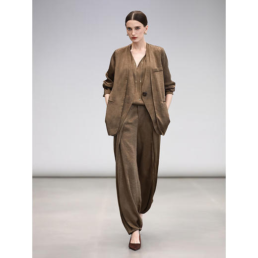 COCOBELLA奢感通勤商务肌理缎面休闲裤春夏高腰打褶灯笼裤PA3011 商品图2