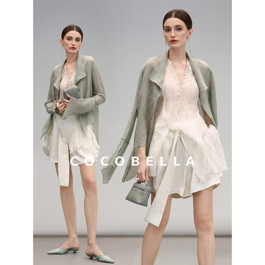COCOBELLA褶皱肌理轻薄莱赛尔西装女不规则空调衫外套SI7005 商品图1