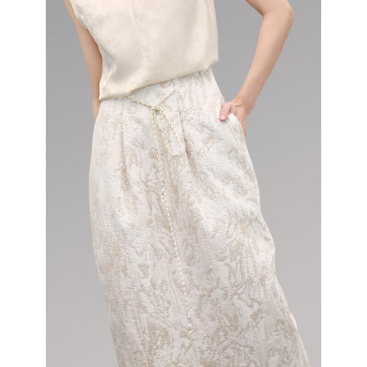 【限时秒杀】COCOBELLA新中式重工肌理浮雕提花半身裙国风棉麻通勤长裙HS0032 商品图2