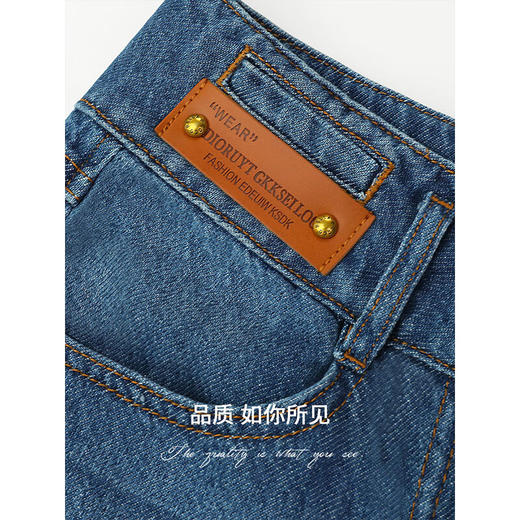 COCOBELLA复古水洗渐变磨白毛边牛仔裤女春休闲舒适直筒长裤DN82 商品图4