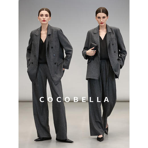 COCOBELLA格雷系穿搭明线千鸟格羊毛西装女秋气质通勤西服SI3018 商品图1