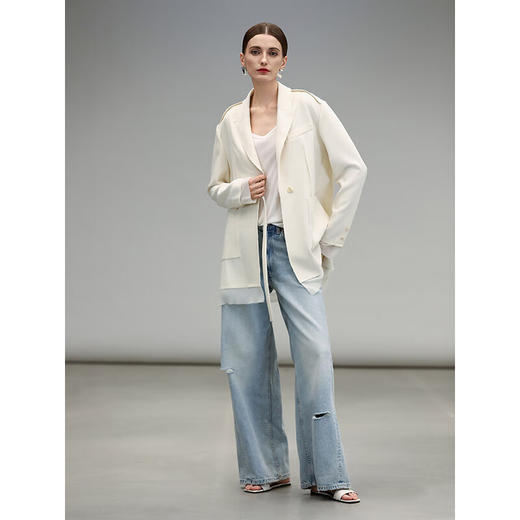 【秒杀】COCOBELLA时尚破洞宽松牛仔裤女春夏水洗磨白休闲直筒阔腿裤DN75 商品图4