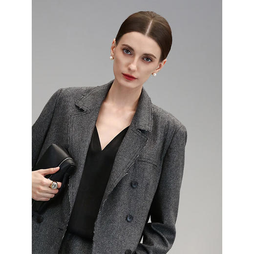 COCOBELLA格雷系穿搭明线千鸟格羊毛西装女秋气质通勤西服SI3018 商品图3