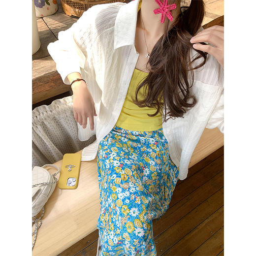 <曾小咸推荐>夏日小清新柠檬黄背心碎花半身裙套装 商品图2