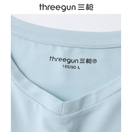 Threegun三枪 高支木代尔V领短袖女衫-24074A011 商品图2