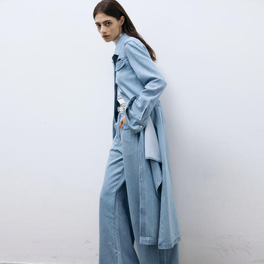 [福利价]lost in echo2025春夏新款时尚浅色牛仔长款衬衫外套修身连衣裙女 商品图2