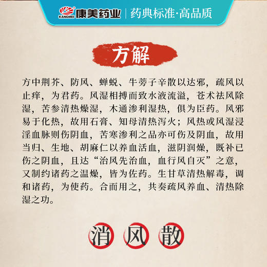 消风散66g/剂（川木通/甘草片/苍术/蝉蜕/当归/防风/荆芥/苦参/牛蒡子/生地黄/生石膏/知母） 出自《外科正宗》 商品图4