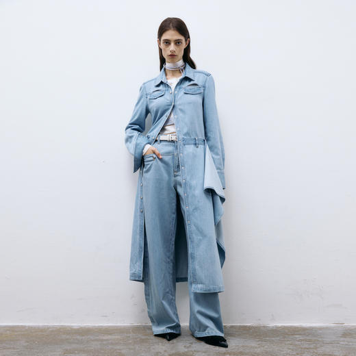 [福利价]lost in echo2025春夏新款时尚浅色牛仔长款衬衫外套修身连衣裙女 商品图3