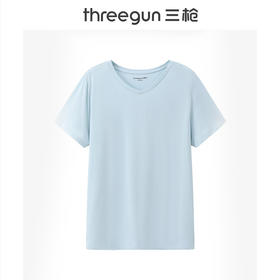 Threegun三枪 高支木代尔V领短袖女衫-24074A011
