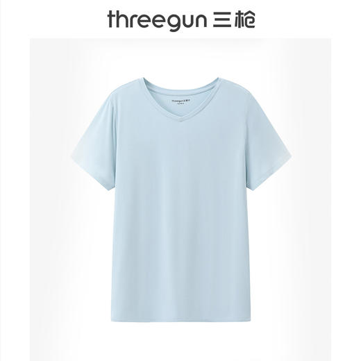 Threegun三枪 高支木代尔V领短袖女衫-24074A011 商品图0