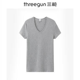 Threegun三枪 舒肤棉罗纹弹力V领短袖男衫-24005A011