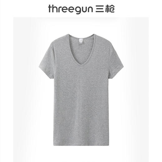 Threegun三枪 舒肤棉罗纹弹力V领短袖男衫-24005A011 商品图0