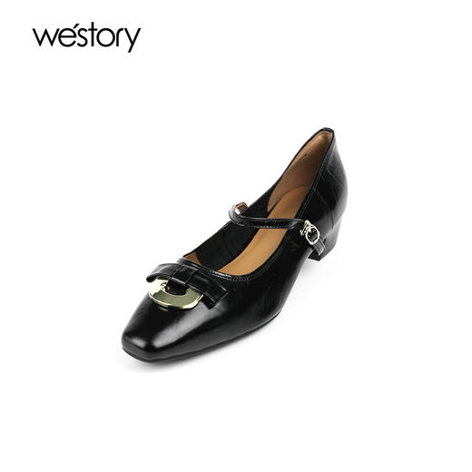 westory秋季新款纯色圆头低跟舒适优雅玛丽珍单鞋W24CE75001 商品图2