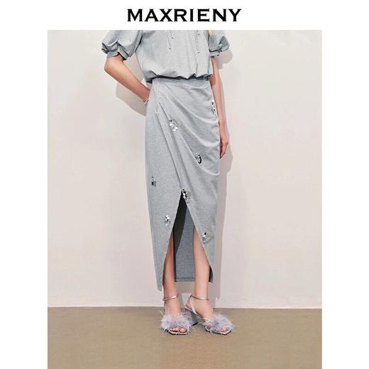 玛克门店发货：休闲抽褶开衩半身裙高级气质感女装修身显瘦(货号:MC85SK282) 商品图0