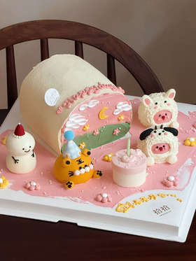 「小老虎·loopy·小雪人」立体小动物可爱糕·半球形场景造型·100%动物奶油（附图5寸·提前7天预订）